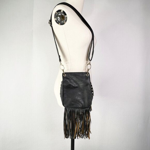 Imoshion | BOHO Purse | Crossbody | Fringe | Black | Small | Rhinestone Trim - Picture 1 of 10